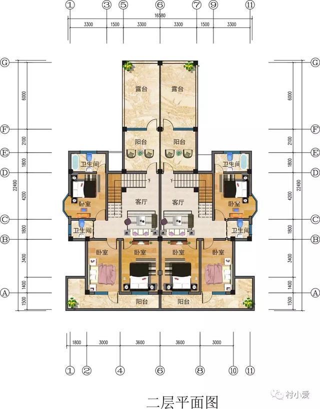 17x23m花瓣形雙拼別墅，帶戶外餐廳