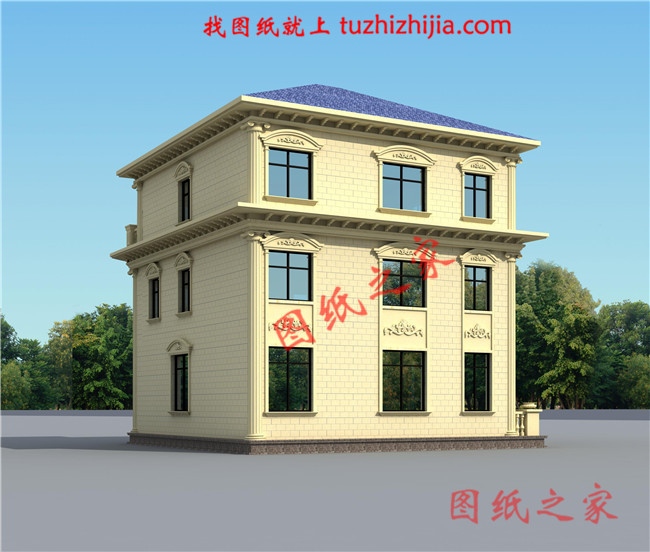 120平面三層鄉村樓房設計圖及效果圖，歐式風格