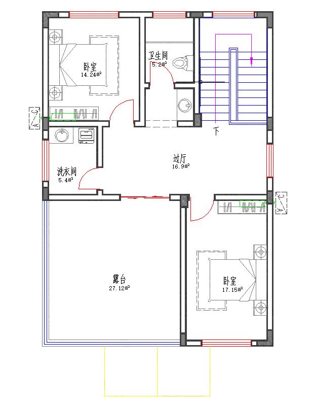 110㎡30萬2廳6室3衛三層自建房設計圖
