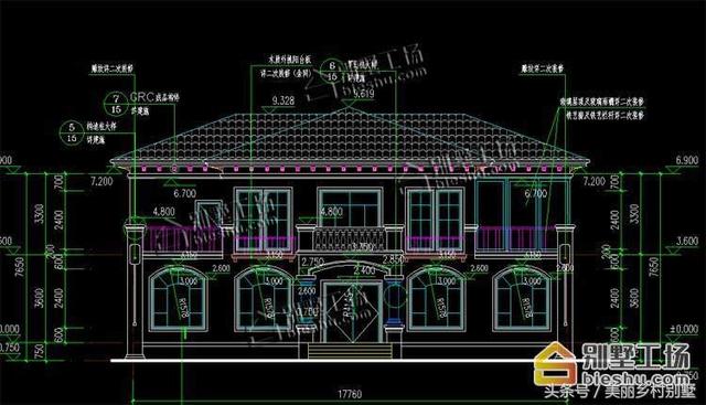 17.76X14.16m農村四間二層簡歐別墅戶型圖，一個字漂亮