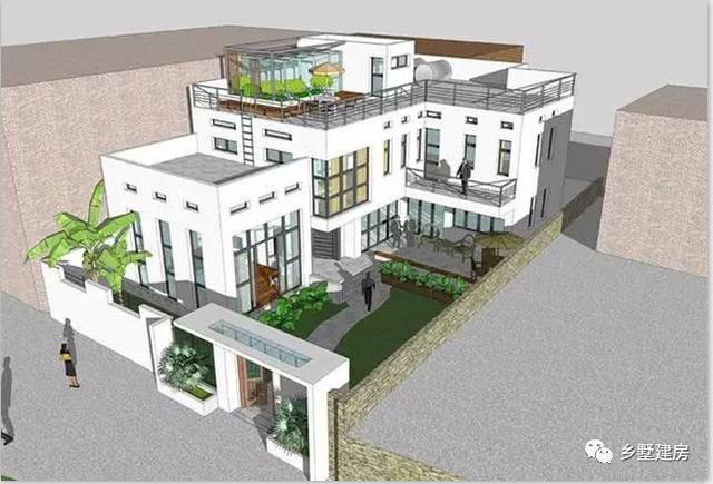 新中式兩層半自建房設計圖，老人房+微景觀天臺+庭院