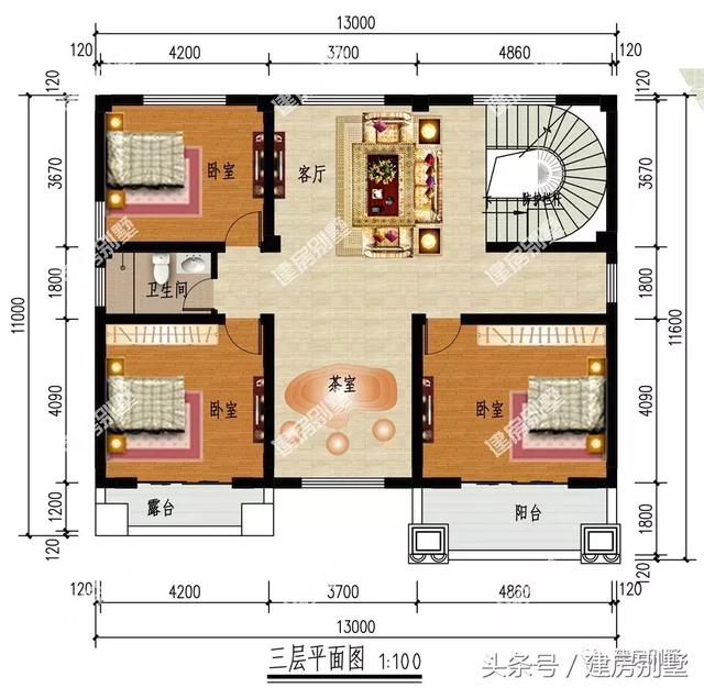 4棟面寬13米的三層樓房圖，隨便選一棟建都讓人羨慕