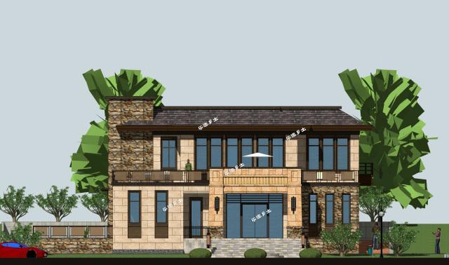 17x15米二層帶下沉式庭院新中式別墅全套圖紙分享！