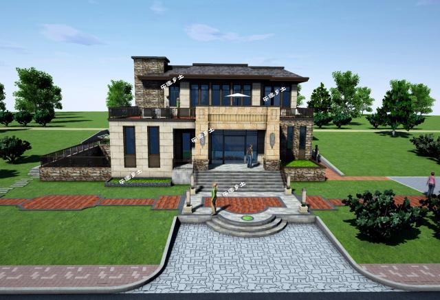 17x15米二層帶下沉式庭院新中式別墅全套圖紙分享！