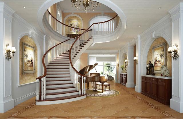 一進屋被旋轉樓梯吸引了，鄭州330平別墅真是太美啦！