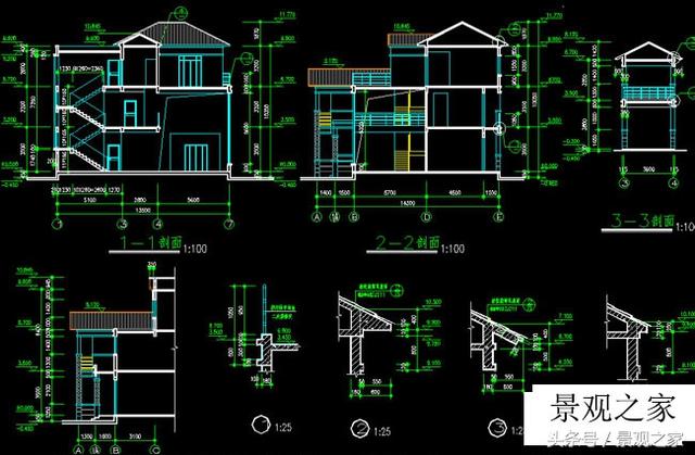 三層別墅設計施工圖紙（含外觀效果圖）帶車庫露臺
