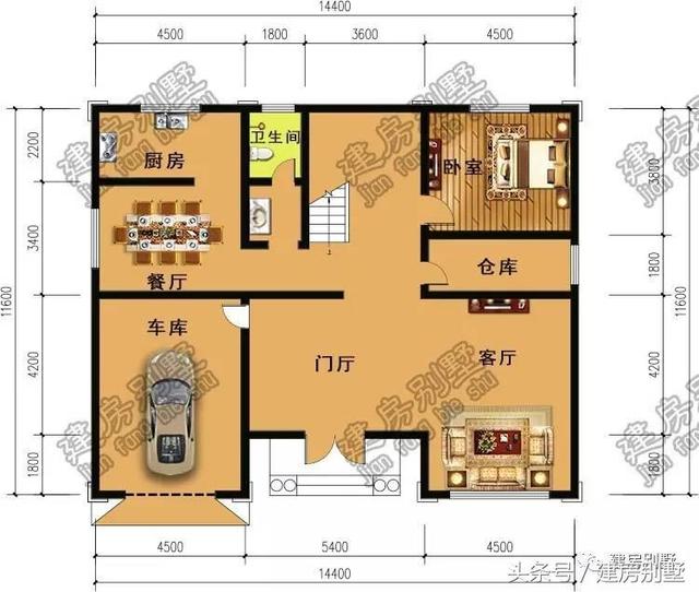 兩層帶車庫大氣別墅，一人建全村模仿建的圖紙設計