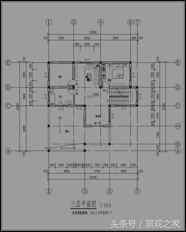 新農村三層自建房設計施工圖，農村別墅戶型圖