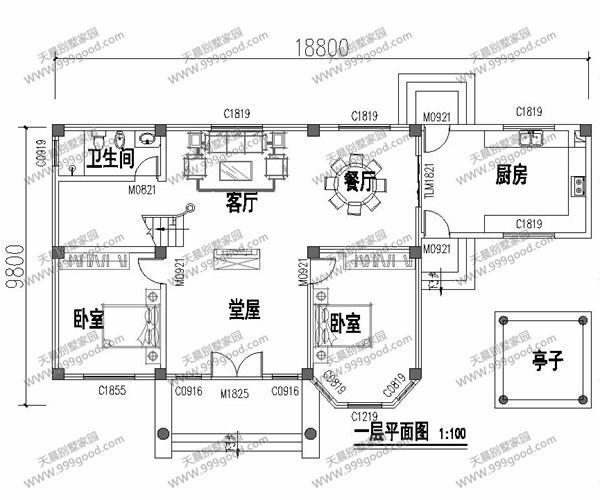 農(nóng)村自建三層田園別墅，18.8X9.8米別墅設(shè)計圖帶獨立廚房