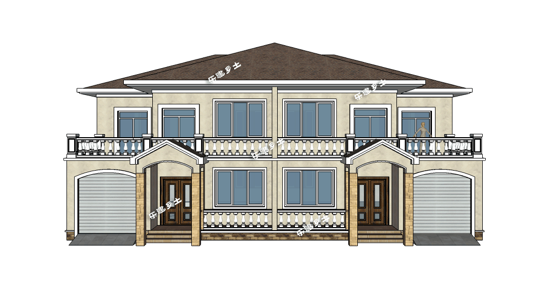 19.2x11.9米農村二層簡歐雙拼別墅，大露臺+車庫