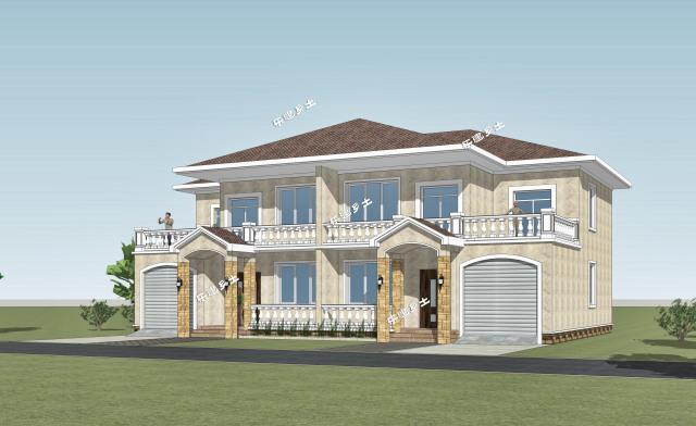 19.2x11.9米農村二層簡歐雙拼別墅，大露臺+車庫