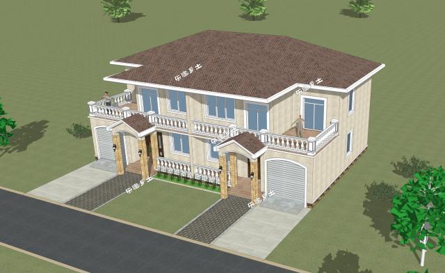 19.2x11.9米農村二層簡歐雙拼別墅，大露臺+車庫