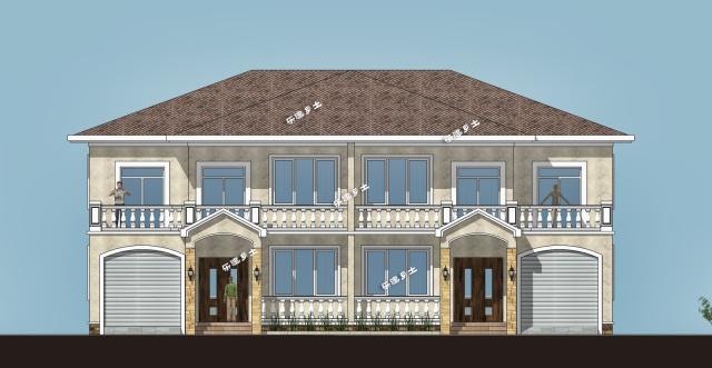 19.2x11.9米農村二層簡歐雙拼別墅，大露臺+車庫