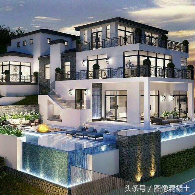 別墅設計混凝土、燈光、水融合