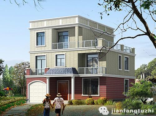 三層平屋頂自建房設計圖，簡單易建35萬3廳6室4衛小戶型帶車庫臥室套間