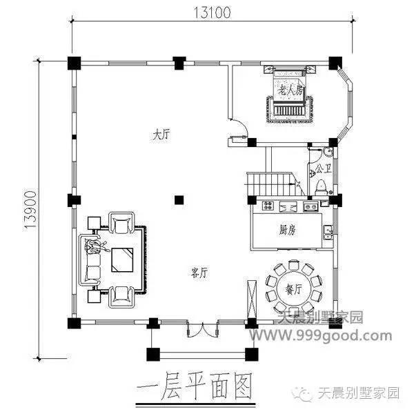 新農(nóng)村13.1X13.9米別墅設(shè)計(jì)圖，三層半豪華歐式風(fēng)！