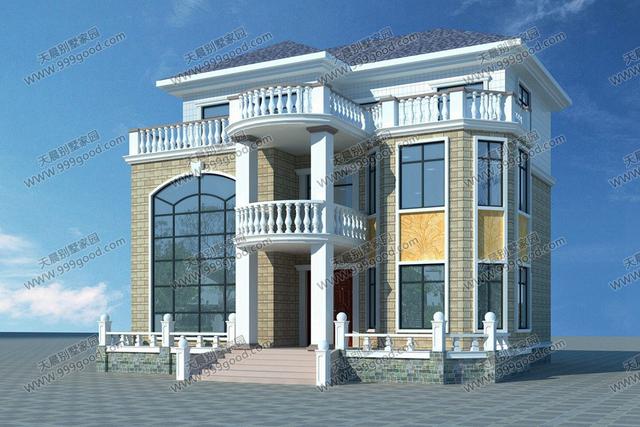 農村別墅設計圖，13.4X11.8米挑空，剛陽美中的曲線美！