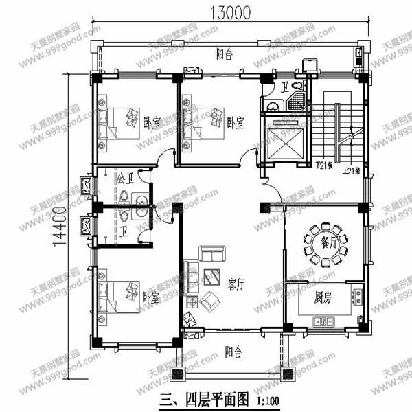 13X14.4米別墅設計圖，6層設計，農村自建房也能高大上！