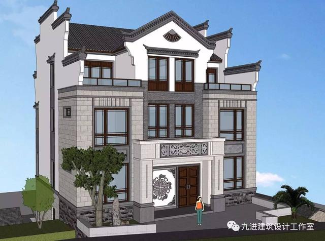 隱在山嶺川谷之中的徽式新民宅，雙大門高低層豪華休閑別墅