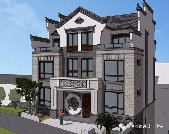 隱在山嶺川谷之中的徽式新民宅，雙大門高低層豪華休閑別墅