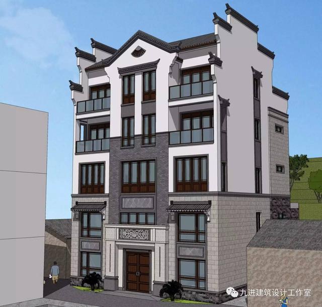 隱在山嶺川谷之中的徽式新民宅，雙大門高低層豪華休閑別墅