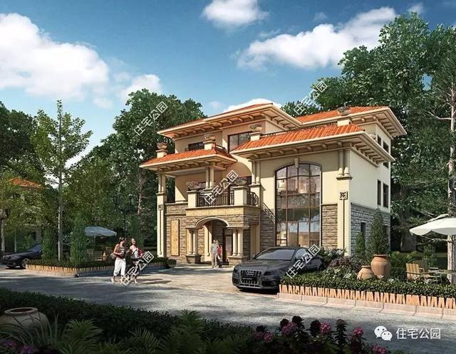 12X14米三層田園歐式別墅，旋轉樓梯帶大露臺，好看又實用！