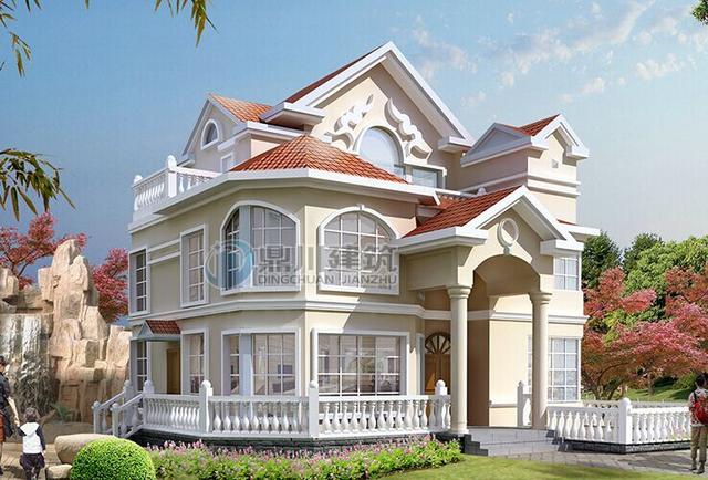 這三層優(yōu)雅小別墅一眼就愛上了，這造型建出來就成了村里一道風景