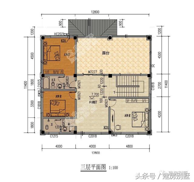 12.8×11.4米三層農村別墅，多少人盼了一輩子就為這套房
