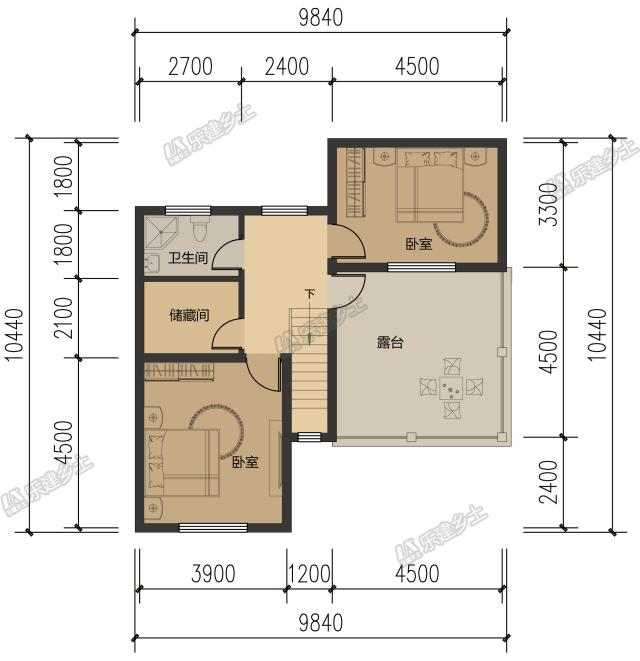 10米開間，客廳側(cè)布置一跑樓梯平面設(shè)計(jì)，五套方案供您選擇