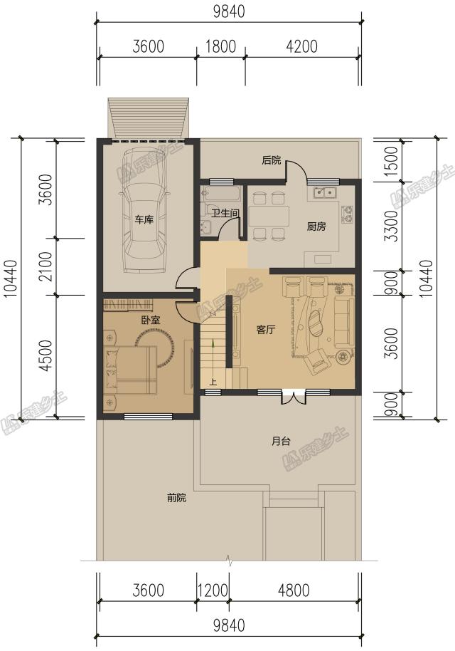 10米開間，客廳側(cè)布置一跑樓梯平面設(shè)計(jì)，五套方案供您選擇