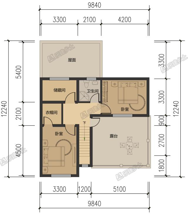 10米開間，客廳側(cè)布置一跑樓梯平面設(shè)計(jì)，五套方案供您選擇