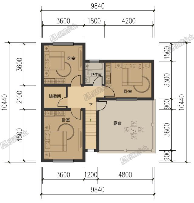 10米開間，客廳側(cè)布置一跑樓梯平面設(shè)計(jì)，五套方案供您選擇