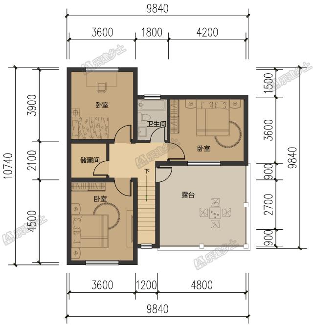 10米開間，客廳側(cè)布置一跑樓梯平面設(shè)計(jì)，五套方案供您選擇