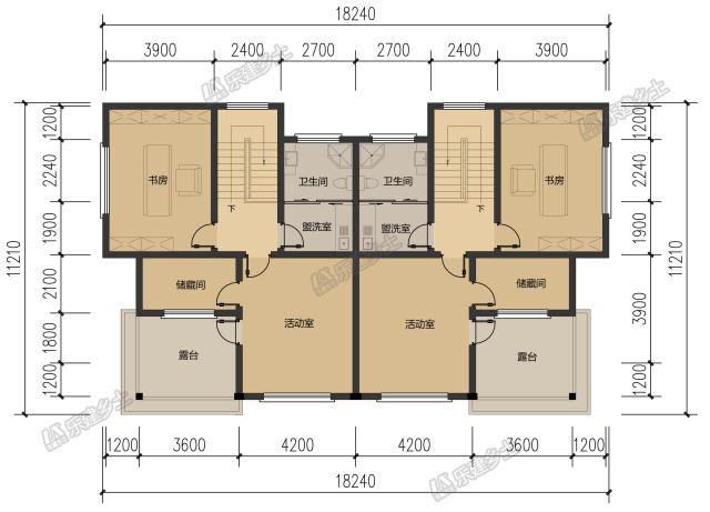 18x11米三層簡歐雙拼別墅，內部完全對稱，外觀整體感強