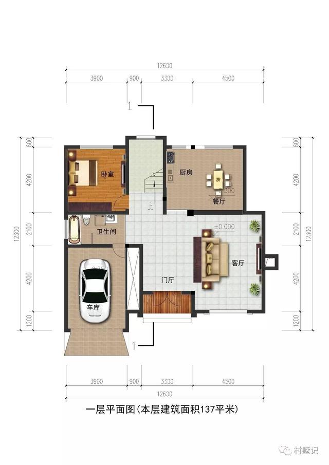12.6×12.3米帶挑空客廳的歐式農村別墅，丈母娘都夸好