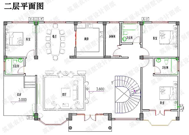 二層35萬2廳7室6衛帶花房鍋爐房20×11農村別墅建成效果圖