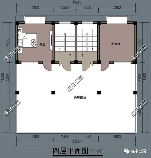 四層雙拼農(nóng)村別墅設(shè)計(jì)圖12.5x12.5米，內(nèi)設(shè)堂屋老人房影音室，外觀精致又大氣