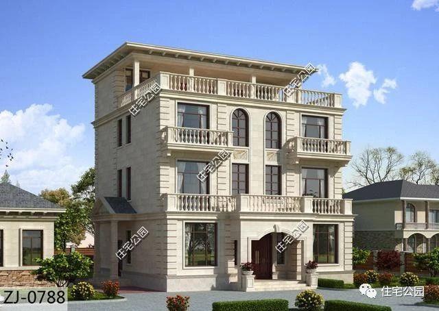 四層雙拼農(nóng)村別墅設(shè)計(jì)圖12.5x12.5米，內(nèi)設(shè)堂屋老人房影音室，外觀精致又大氣