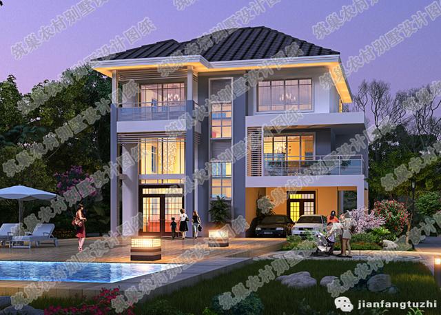 清雅簡淡的三層徽派別墅圖50萬3廳6室5衛(wèi)16×11帶中堂套房，因陋就簡的樸素美