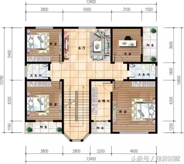 13.4×10.8米兩層別墅臥室均帶陽臺，再也不用跟妹妹搶了