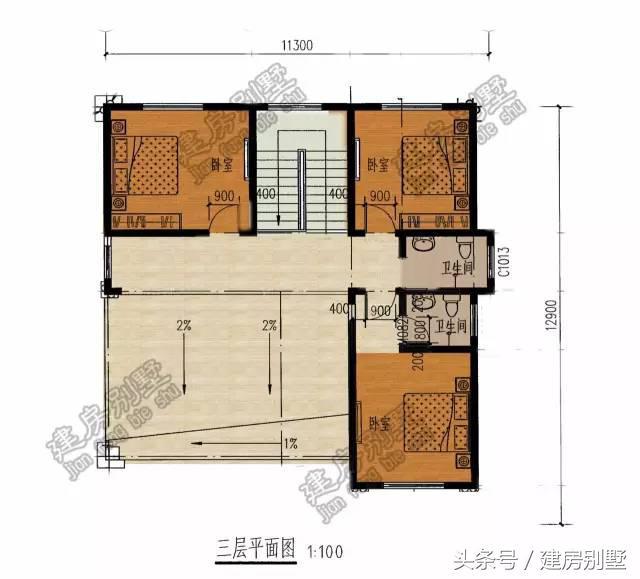 11.3×12.9米三層農村別墅，經典不過時戶型