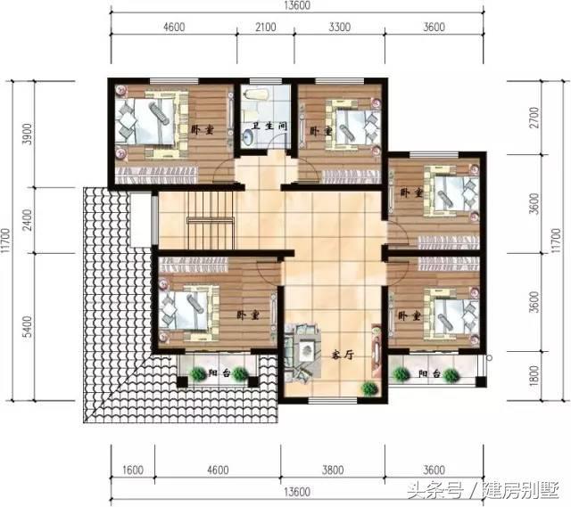 13.6×12.3米兩層農(nóng)村別墅，帶飄窗還有門廊