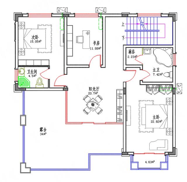 13×13復式四層自建房圖紙45萬3廳5室帶陽光廳休閑廳套房