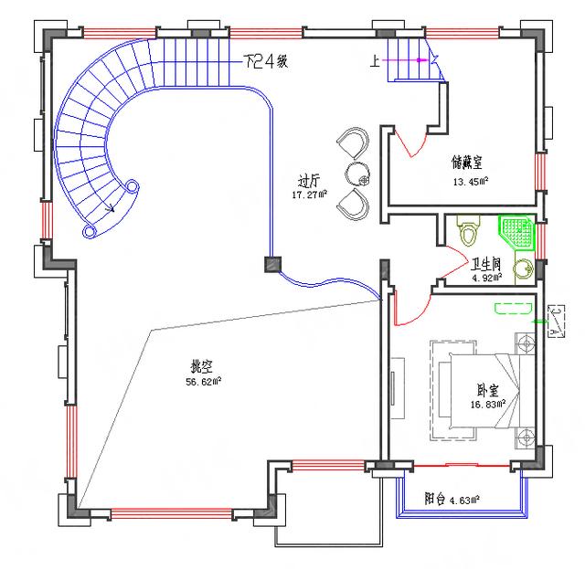 13×13復式四層自建房圖紙45萬3廳5室帶陽光廳休閑廳套房