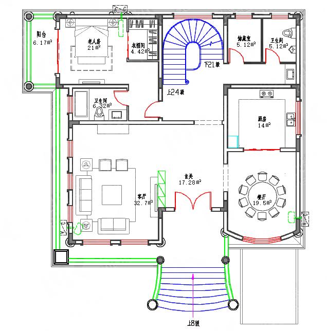 復式三層70萬180㎡別墅施工圖，帶地下室酒窖家庭影院吧臺，將住房和娛樂完美結合的農村別墅戶型圖