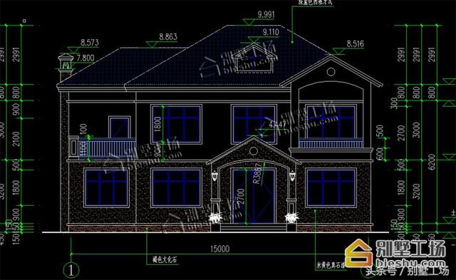 二層簡(jiǎn)歐風(fēng)格的別墅設(shè)計(jì)圖紙，15X8.9m大面寬小進(jìn)深，功能齊全帶堂屋開(kāi)放式餐廳
