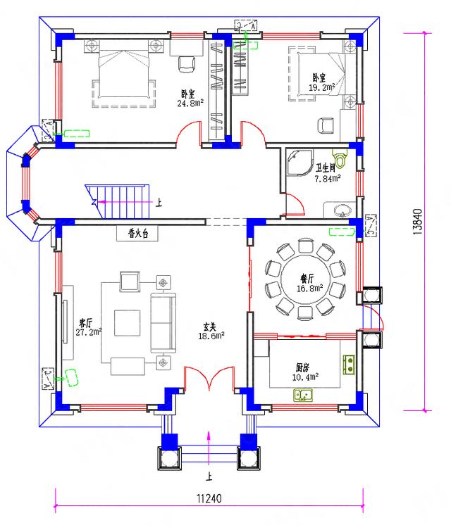 三層歐式別墅設計圖50萬160㎡3廳6室帶落地窗香火臺挑空客廳套間