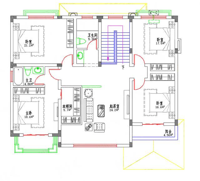 二層農村自建房全套施工圖，造價30萬左右2廳6臥14×11帶棋牌室臥室套間