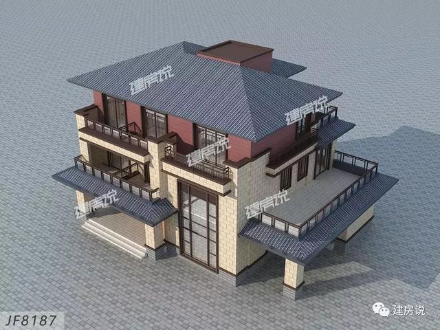 三層新中式農(nóng)村自建房設(shè)計(jì)圖大氣優(yōu)雅，戶型合理，提升居住舒適度