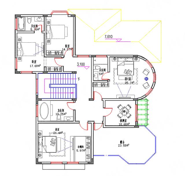 復式三層地中海風格別墅設計圖，豪華大氣
